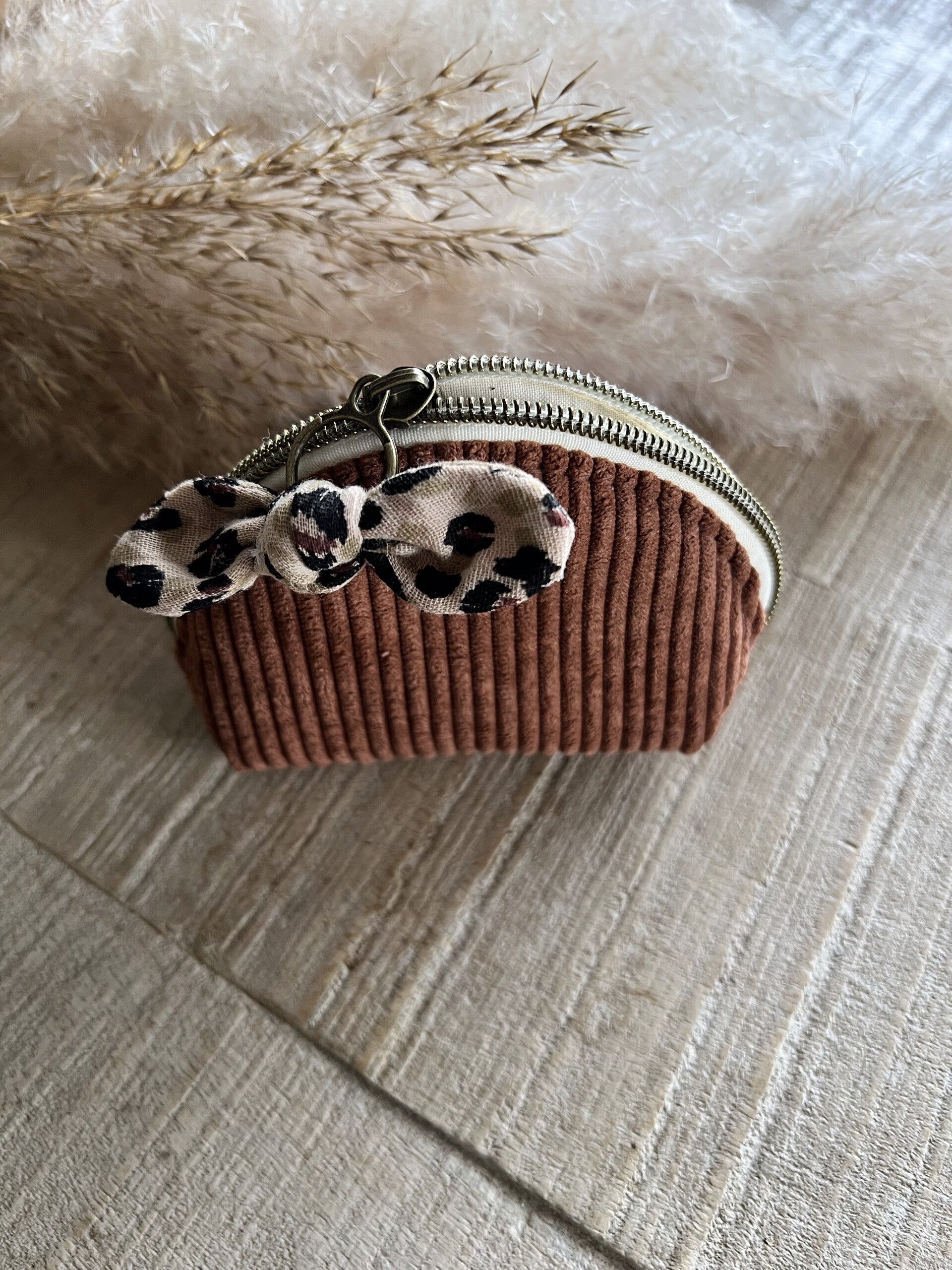 Porte-monnaie velours rouille