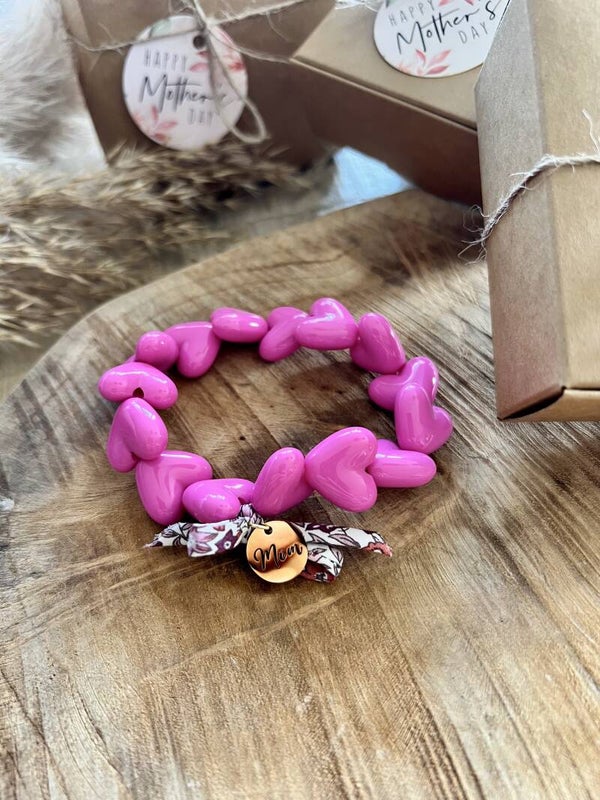 Bracelet coeur "Mom" rose