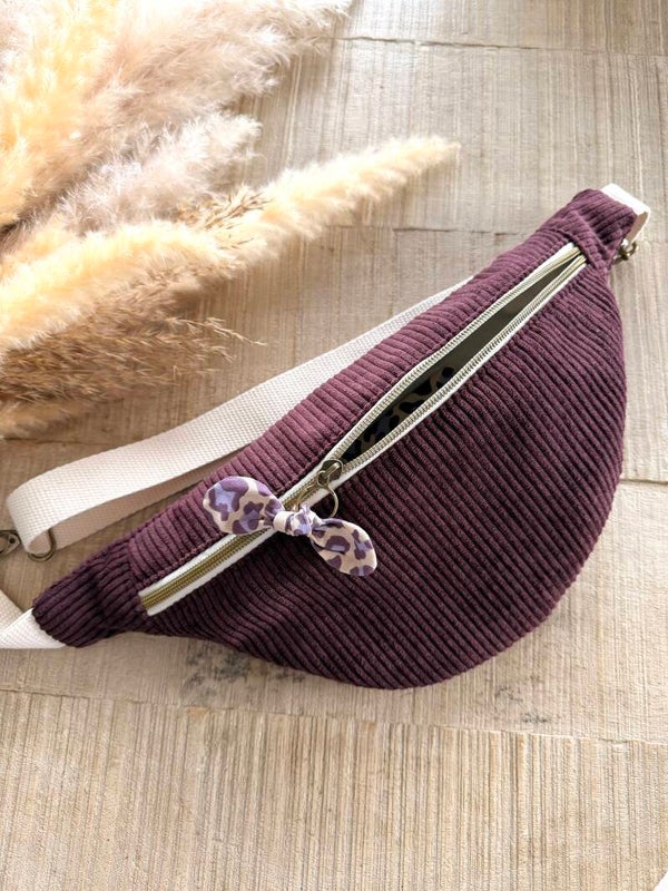 Sac banane velours prune
