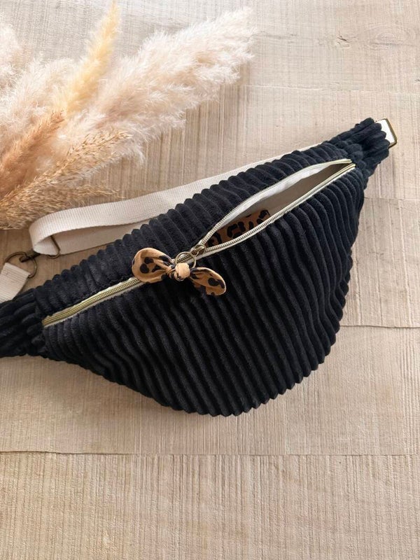 Sac banane XL noir grosses côtes