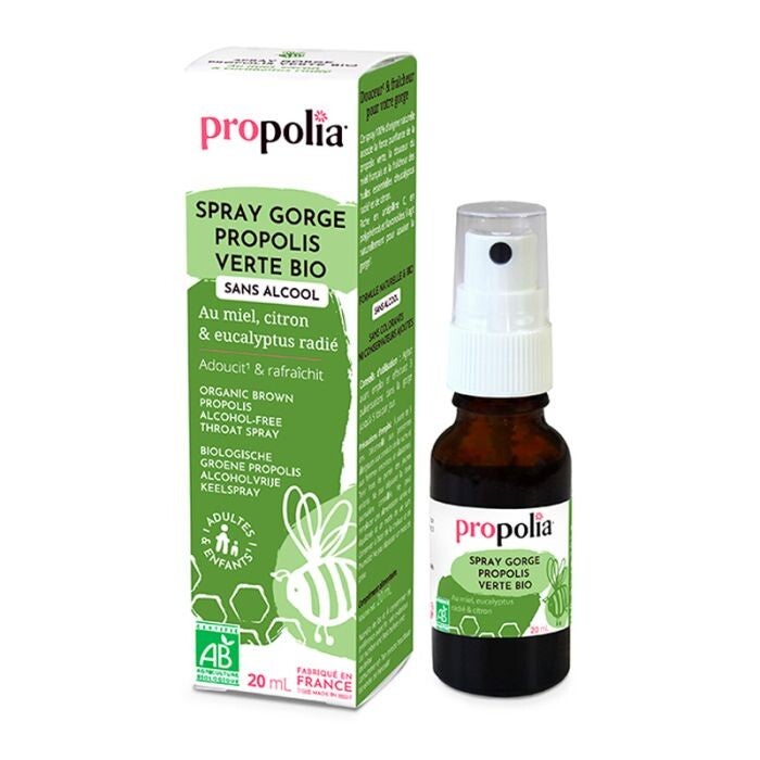 Spray gorge de propolis verte bio sans alcool / Apaisement naturel et fraîcheur