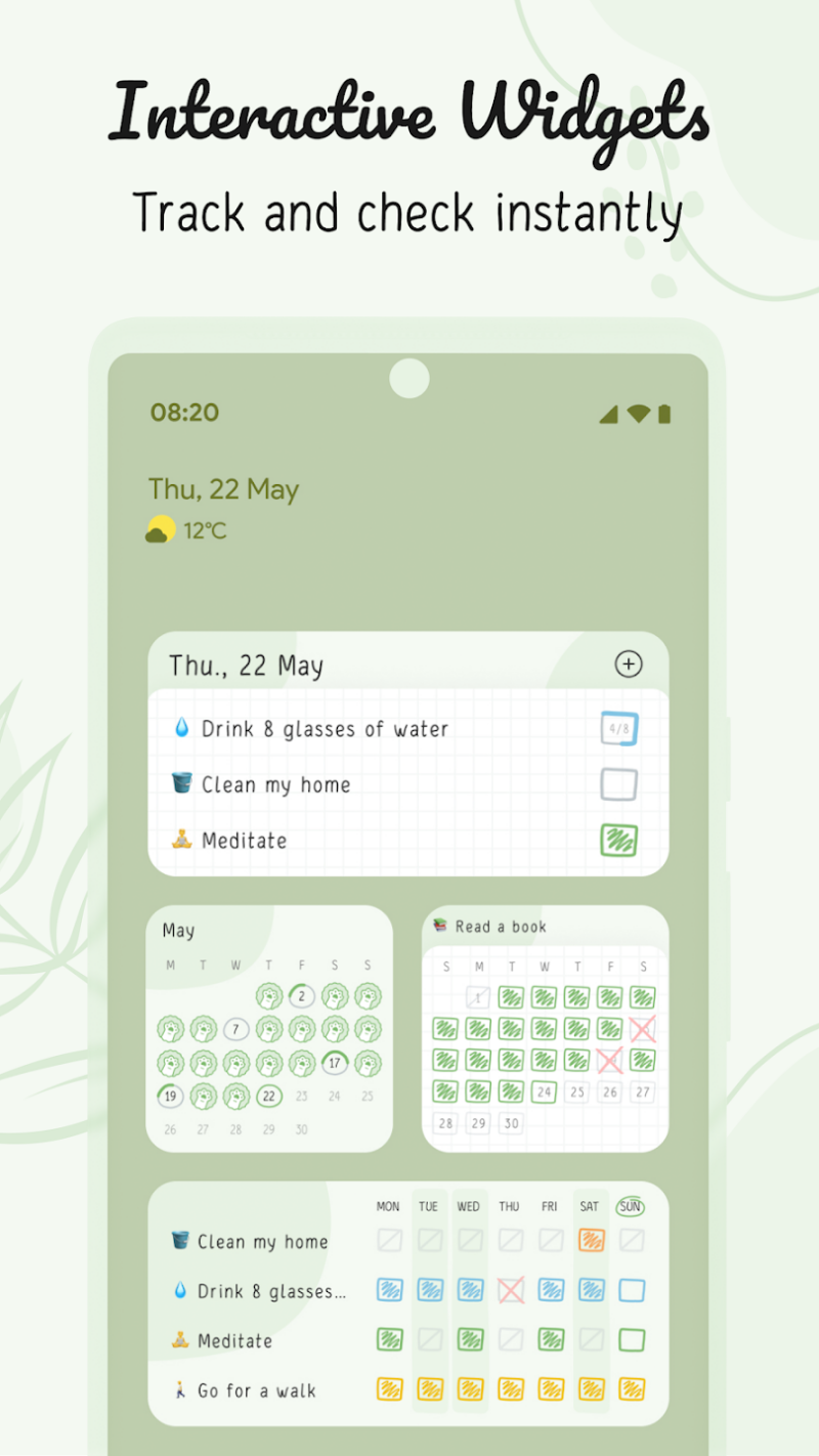 screen showign the different features of Hizo planner and habit tracking app