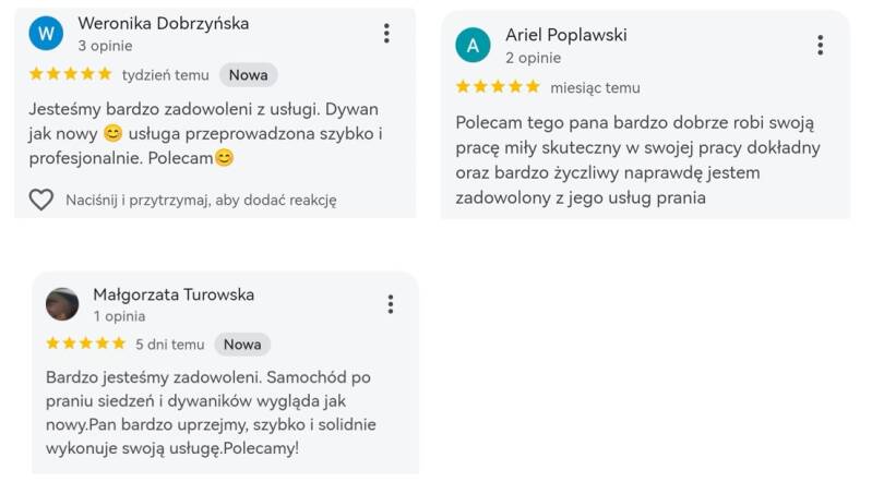 Jesteśmy bardzo zadowoleni. Samochód po praniu siedzeń wygląda jak nowy