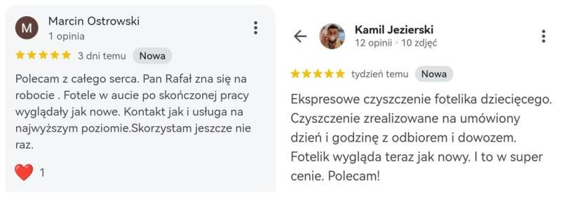 Polecam z całego serca. Ekspresowe czyszczenie fotelika. Fotele w aucie wyglądają jak nowe. Pan Rafał zna się na robocie. Polecam firmę Pulito