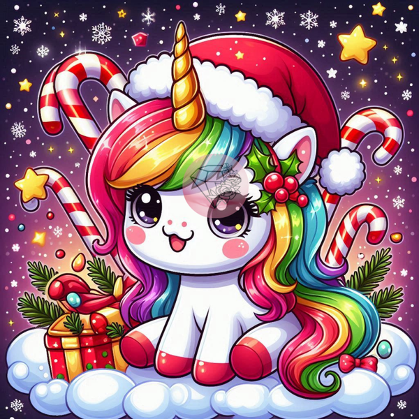 La licorne du père noël 50x50cm