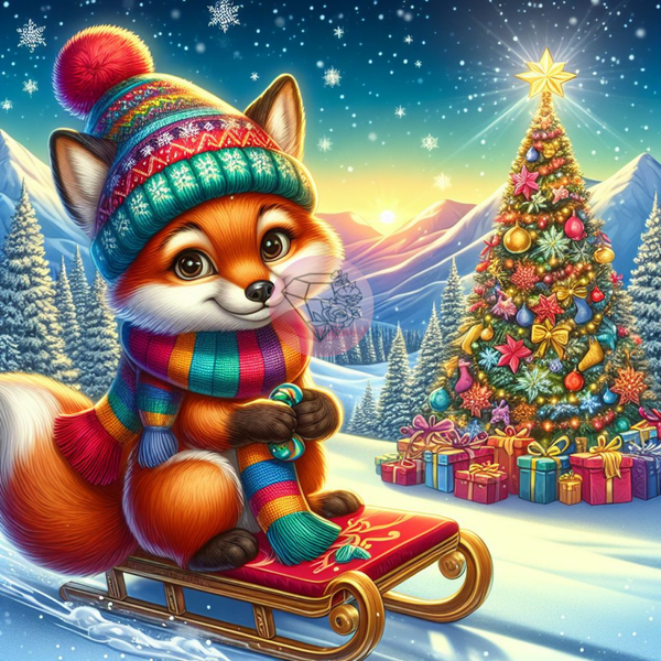 Le renard et sa luge 60x60cm