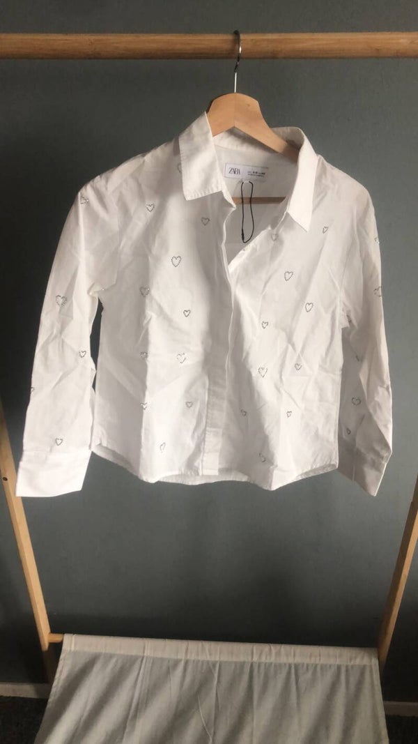 ZARA Witte Blouse met Strass Hartjes - Melissa