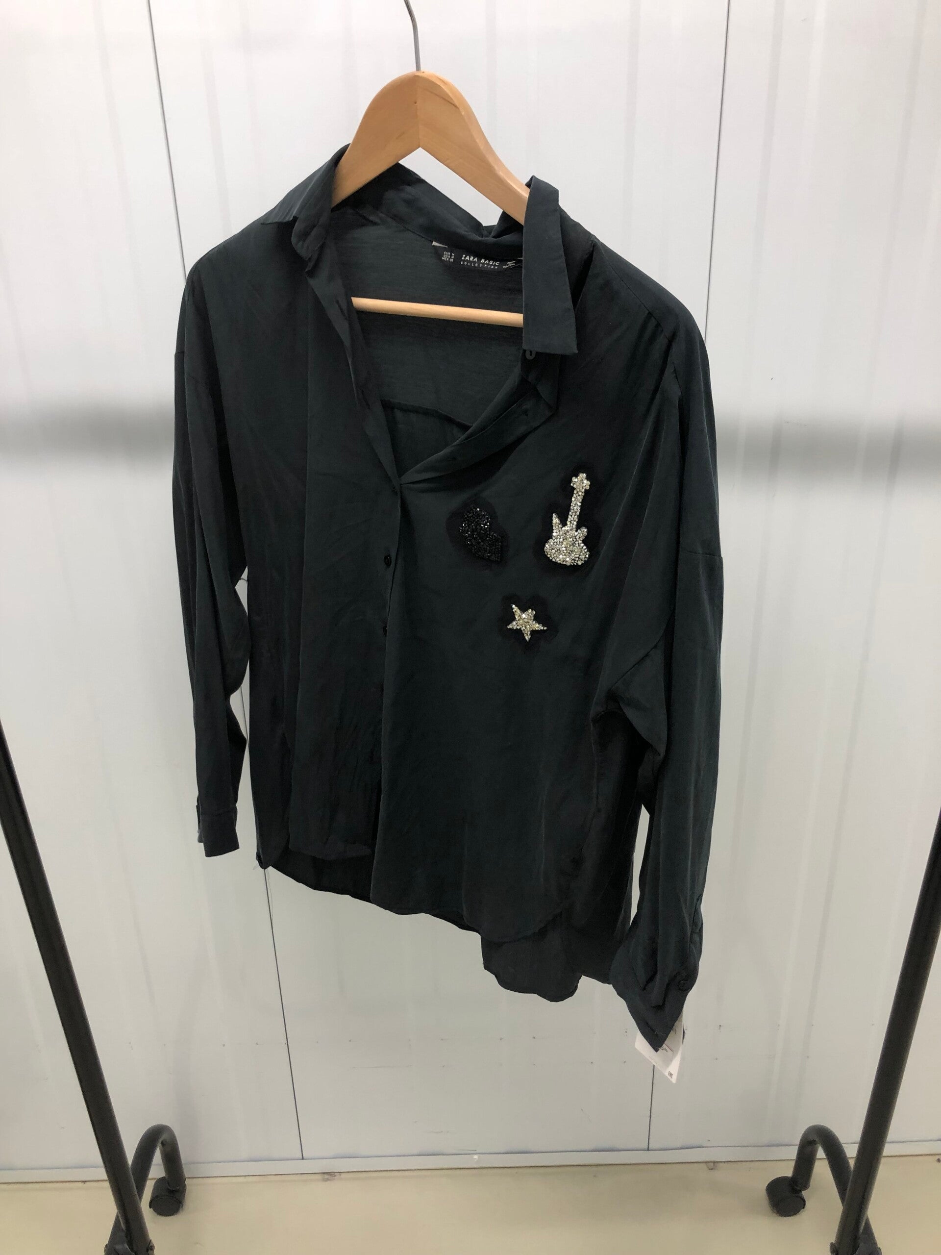 Nieuw Zara Basic Donkergrijze Blouse met Strass Patches - Fatima Moreira de Melo