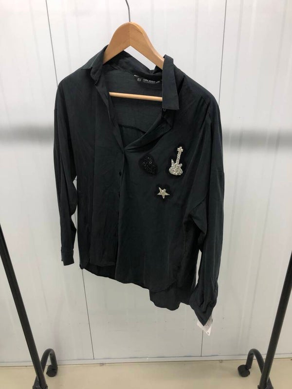 Nieuw Zara Basic Donkergrijze Blouse met Strass Patches - Fatima Moreira de Melo