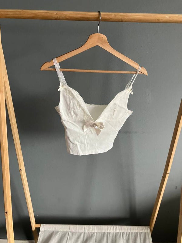 Witte Corset Top met Kant & Strikje - Melissa