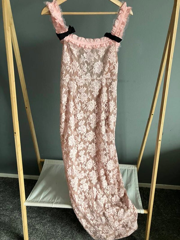Nieuw Innovare Denim Floral Lace Maxi Dress Pink - Melissa