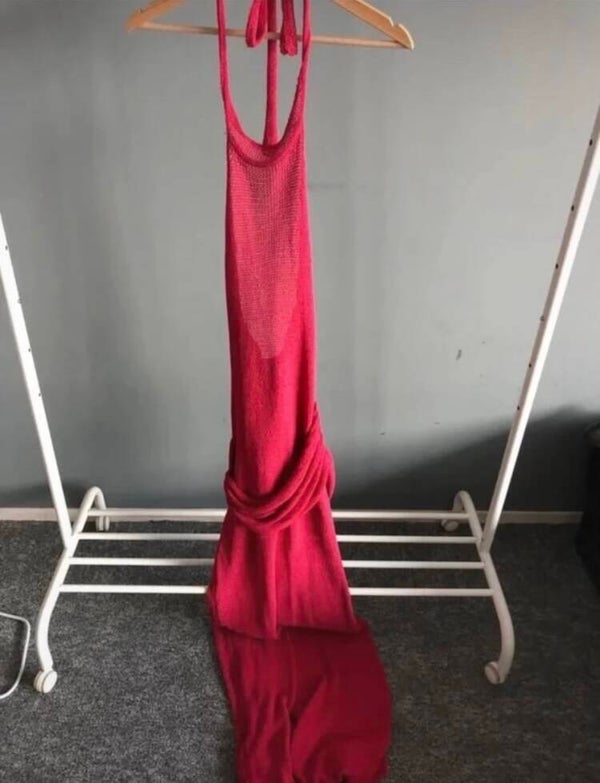 Meshki Gehaakte Halter Maxi Jurk Roze - Sarah Puttemans