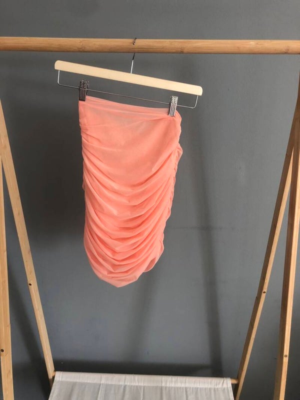 House of CB Mesh Ruched Mini Skirt Peach - Rose Bertram