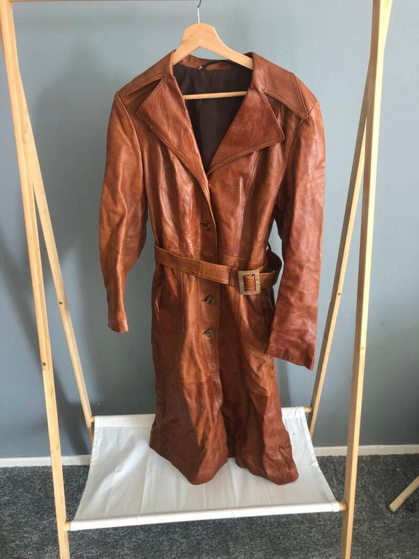 70s Vintage Leren Trenchcoat met Ceintuur - Rose Bertram