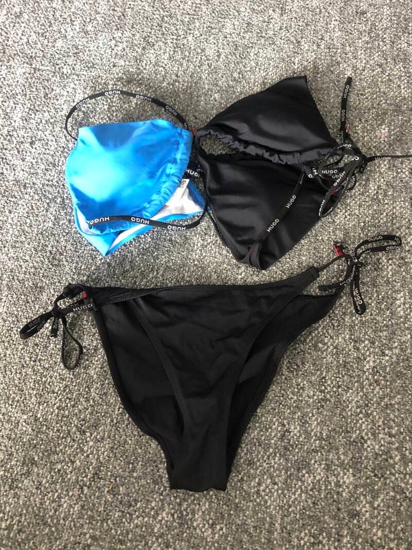 Hugo Boss logo tape bikini zwart/blauw – Rose Bertram