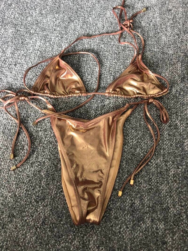Metallic brons triangel bikini – Rose Bertram