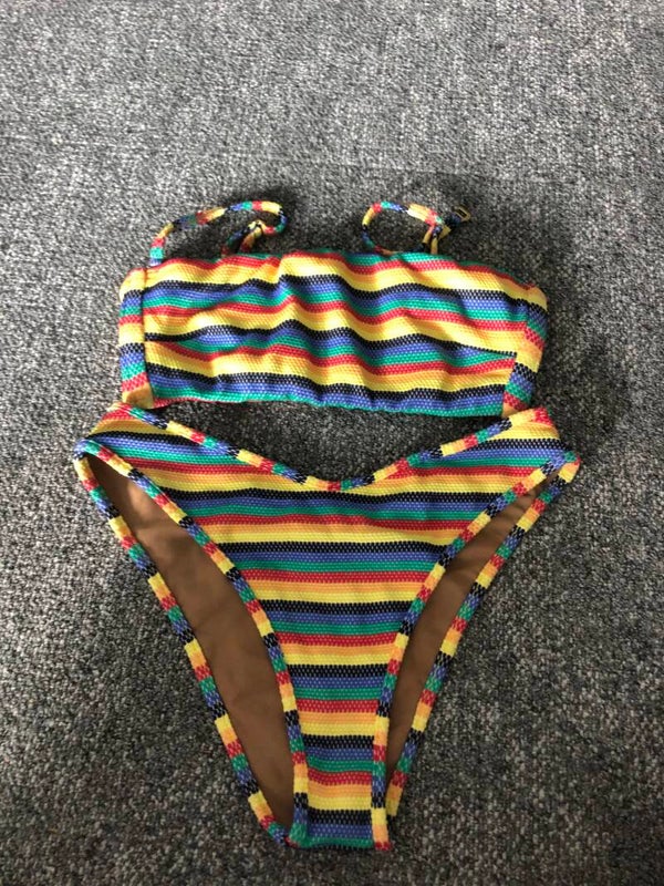 Montce Swimwear regenboog stripe bandeau bikini - Rose Bertram