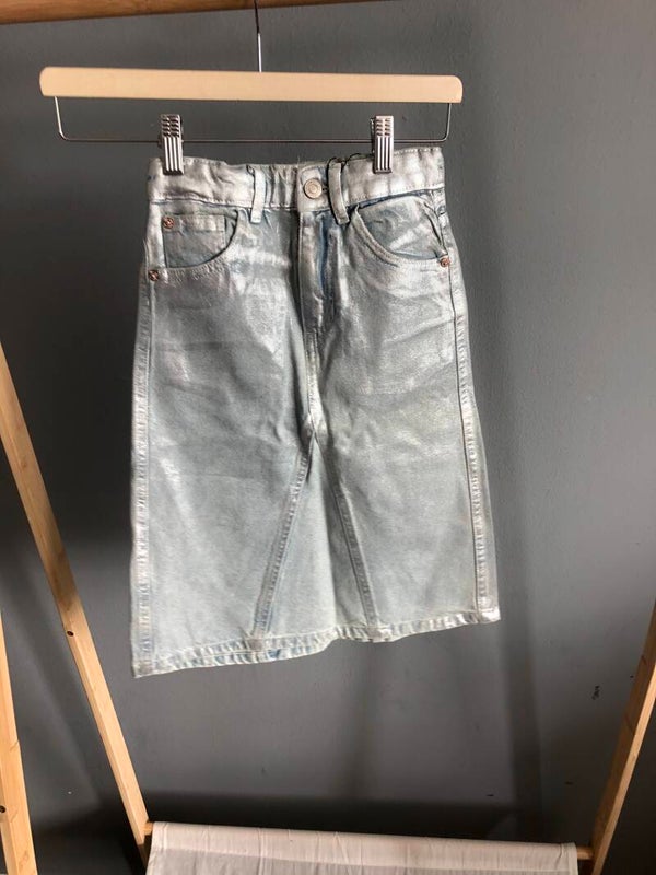 Zara metallic zilveren denim rok - Rose Bertram