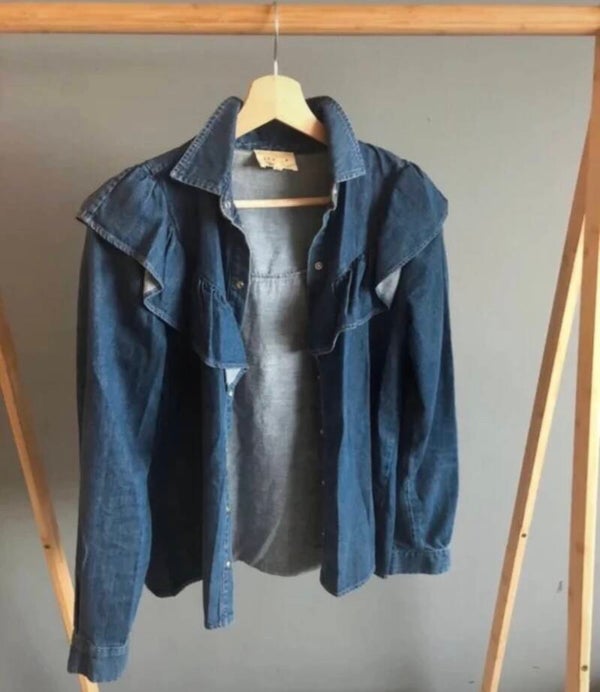 Sézane Denim Ruffle Shirt Blue - Roos Reedijk