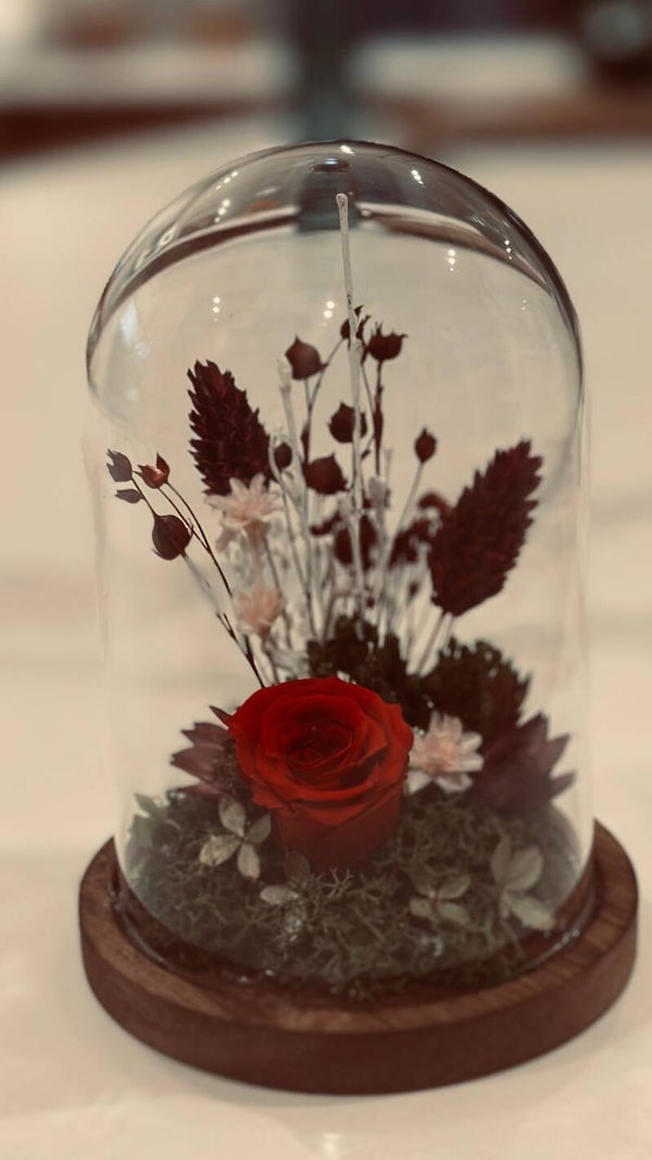 Cloche verre & fleurs séchées