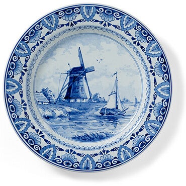 Delfts Blauw Bord Molen en Schip Ø 34 cm
