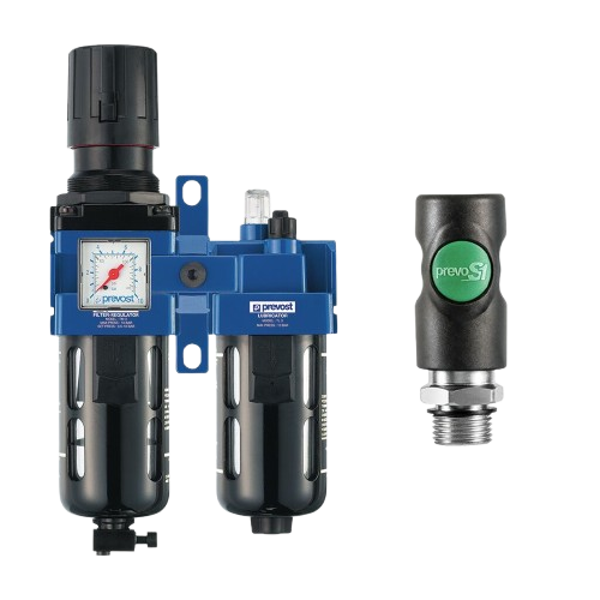 ALTO - Mikro-Filterregler mit Manometer, Sicherheitskupplung prevoS1 und Wandbefestigungsset