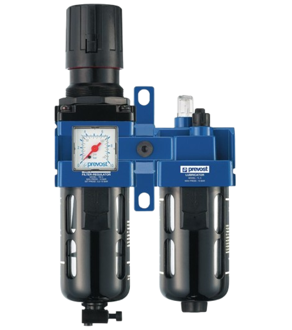 ALTO - Doppelblock - Filterregler mit Manometer, Öler und Wandbefestigungsset