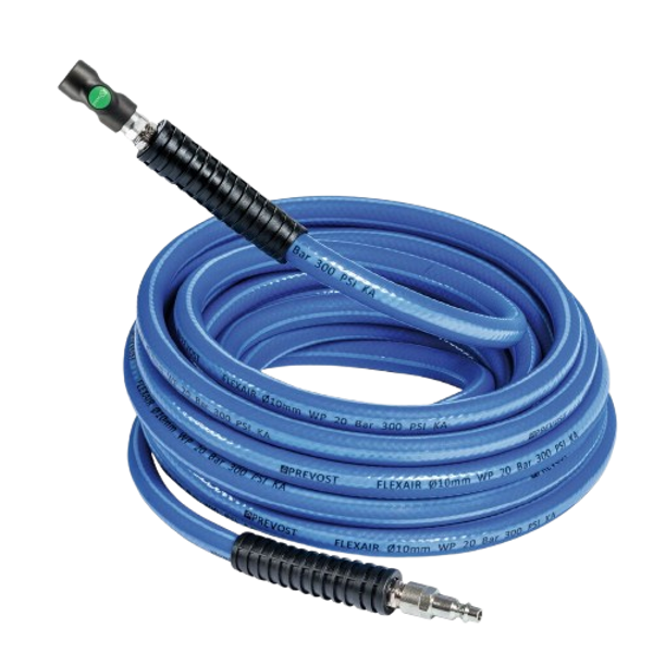 FLEXAIR - Konfektionierter hochflexibler Hybrid-Polymer Gewebeschlauch mit Sicherheitsschnellkupplung PrevoS1