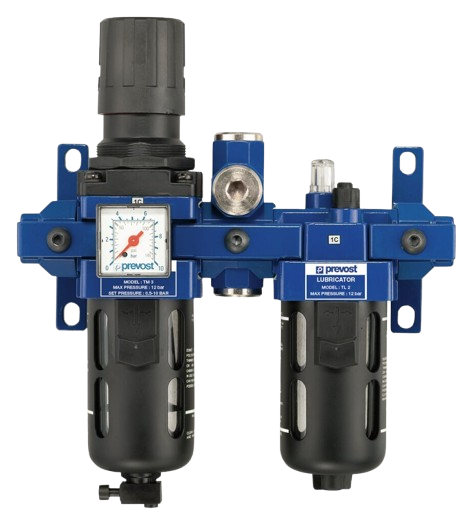 ALTO - Doppelblock - Filterregler mit Manometer, Öler, Wandbefestigungsset und Zwischenstück für ungeölte Luft