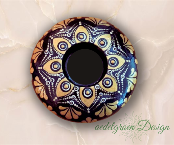 Tealightholder "golden Night" - Handmade in Dotpainting Style - high Gloss