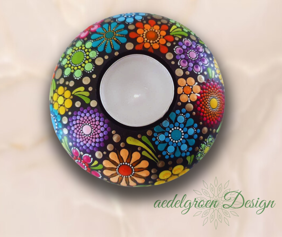 Tealightholder "Summertime" - Handmade in Dotpainting Style