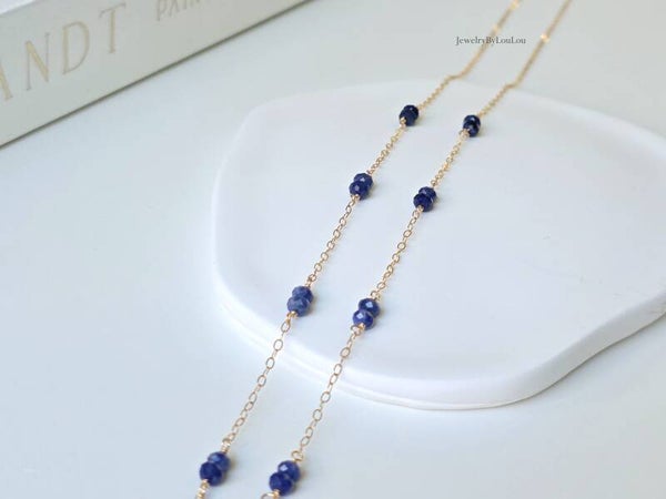 Sodalite fine necklace necklace, 14k gold-filled, 925 sterling silver