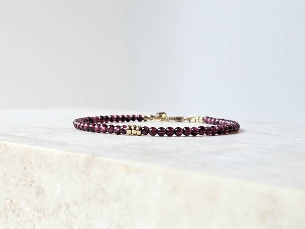 Rhodolite Garnet bead bracelet 3mm, 14k gold-filled - 925 sterling silver