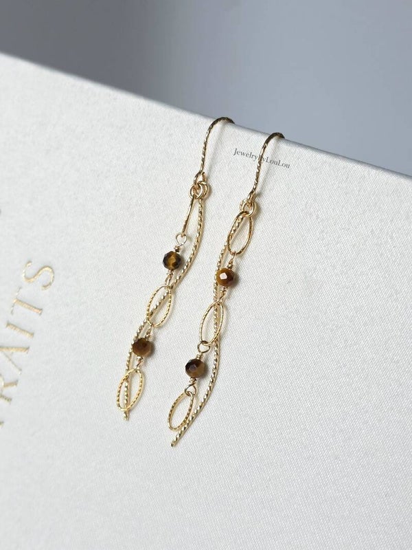 Tiger's Eye long earrings, 14k gold-filled, AAA quality