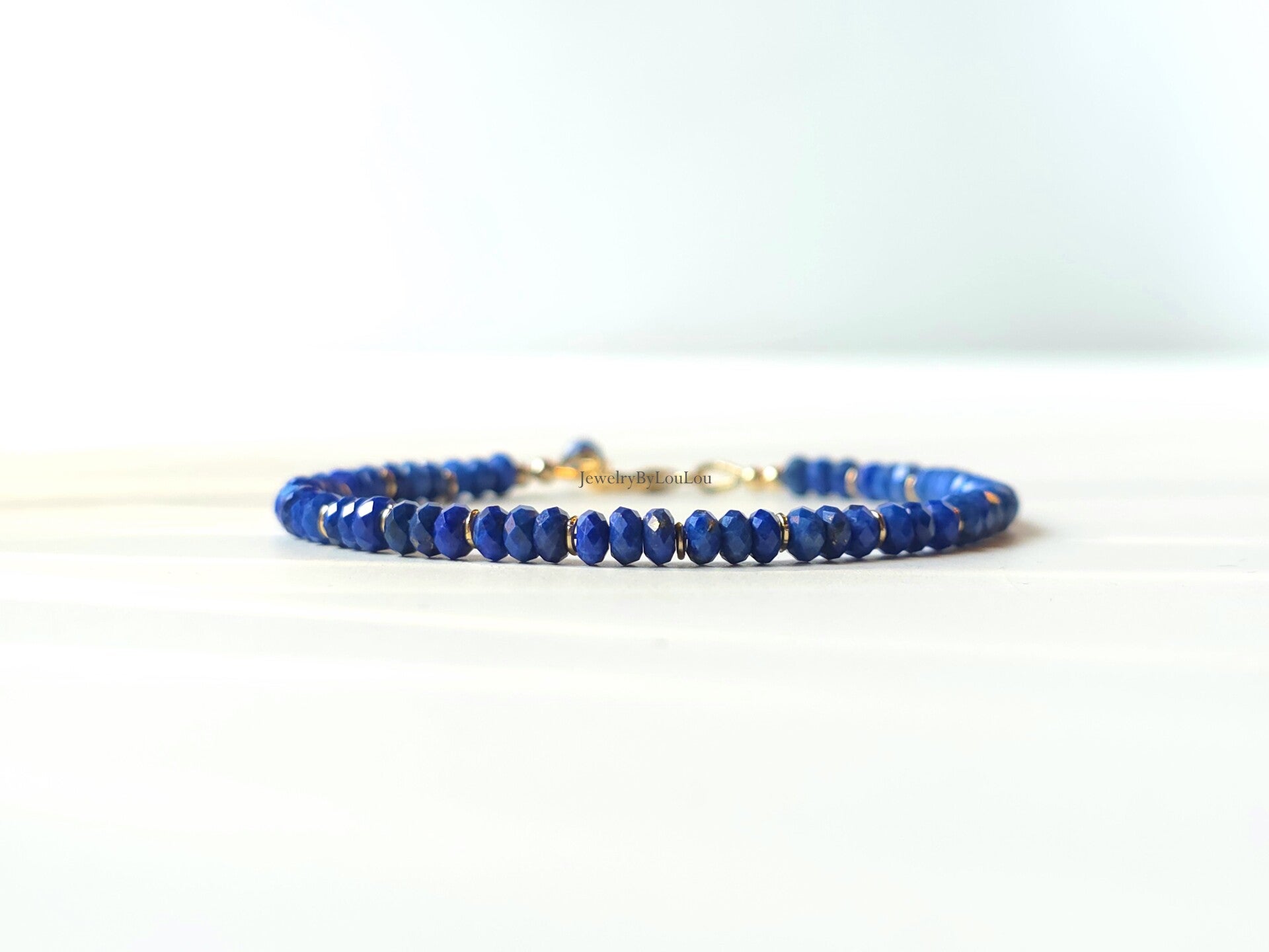 Lapis Lazuli kralen armband, 14k goldfilled - 925 sterling zilver