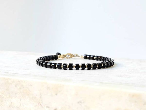 Black Onyx beaded bracelet, 14k gold-filled - 925 sterling silver