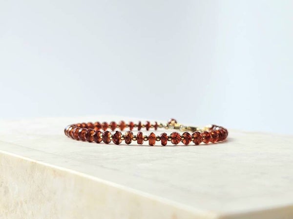 Hessonite Garnet beaded bracelet, 14k gold-filled - 925 sterling silver