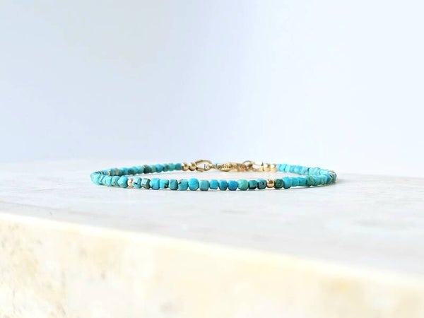 Turquoise beaded bracelet 2mm, 14k gold-filled - 925 sterling silver