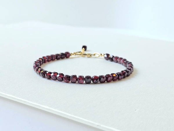 Mozambique Garnet beaded bracelet 4mm, 14k gold-filled - 925 sterling silver