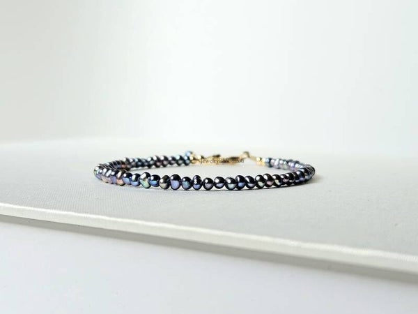 Peacock freshwater pearl beaded bracelet, 14k gold-filled - 925 sterling silver