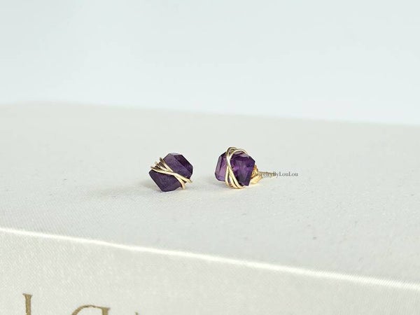 Amethyst stud earrings, 14k gold-filled - 925 sterling silver