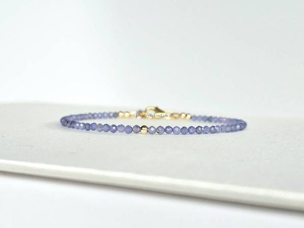 Natural tanzanite bracelet 2mm, 14k gold-filled - 925 sterling silver