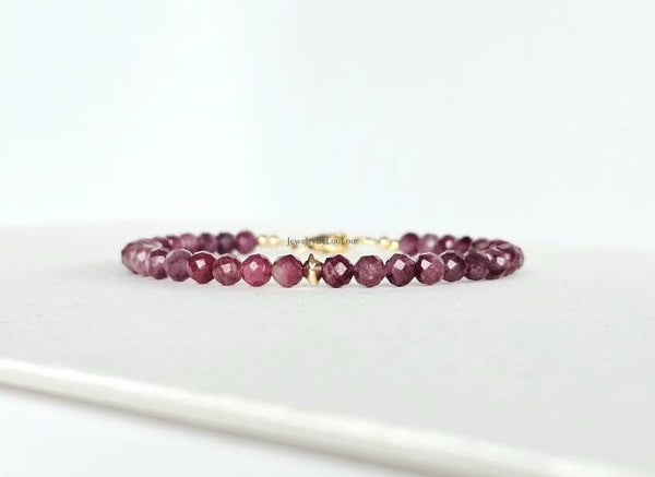 Pink Rubellite Tourmaline beaded bracelet 4mm, 14k gold-filled - 925 sterling silver