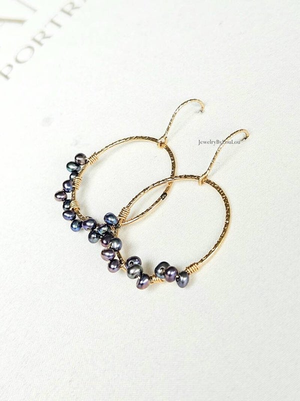 Peacock freshwaterpearl earrings, 14k gold-filled