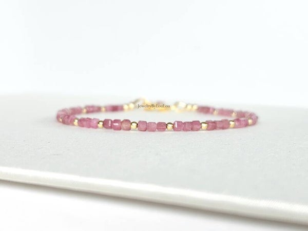 Soft pink Tourmaline beaded bracelet 2mm, 14k gold-filled - 925 sterling silver