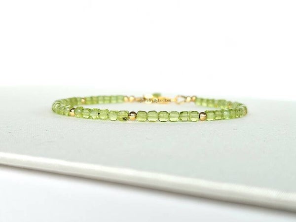Peridot beaded bracelet 3mm, 14k gold-filled - 925 sterling silver
