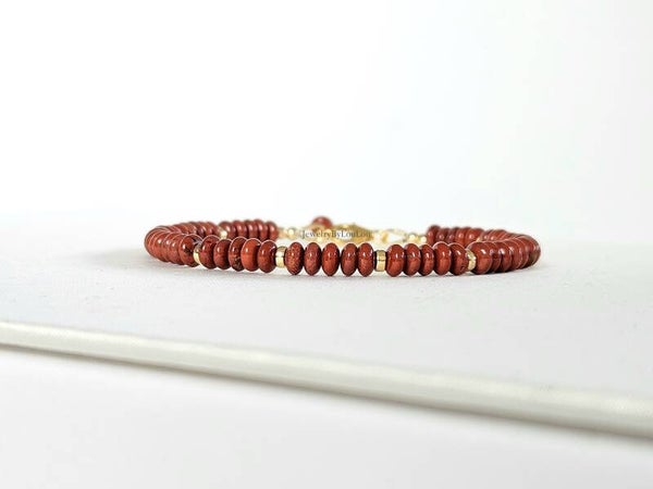 Red Jasper beaded bracelet, 14k gold-filled - 925 sterling silver