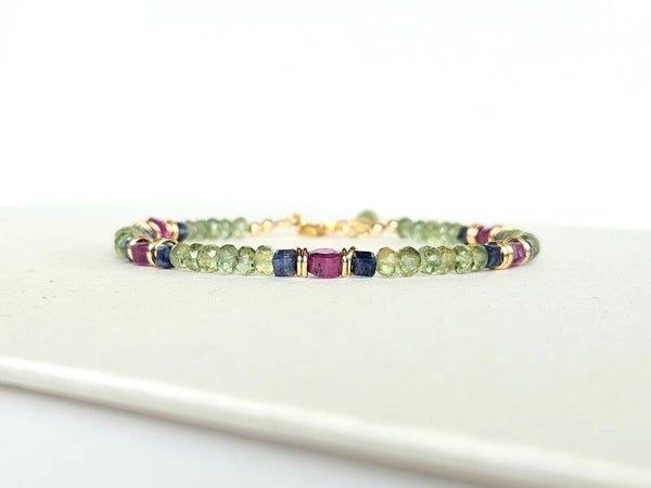 Apatite, Sapphire, Ruby beaded bracelet, 14k gold-filled - 925 sterling silver