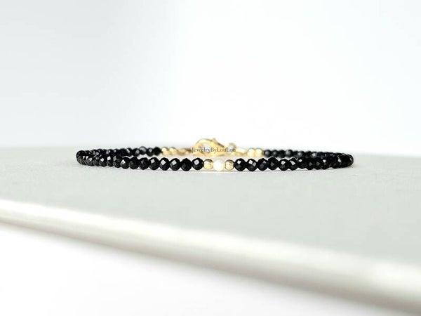 Black Tourmaline beaded bracelet, 14k goldfilled - 925 sterling silver