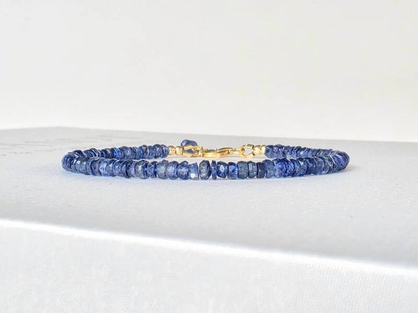Blue Kyanite beaded bracelet, 14k gold-filled - 925 sterling silver